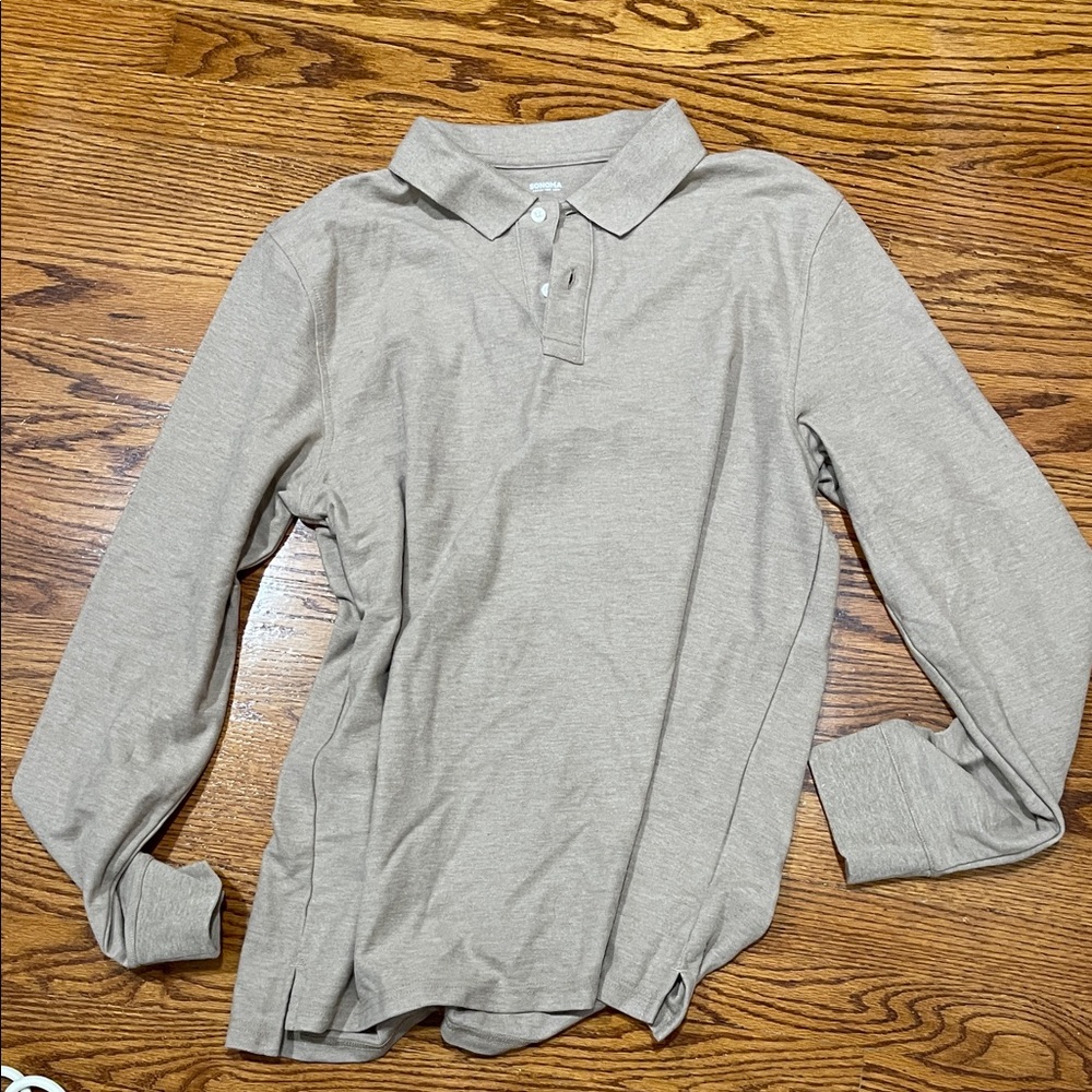 Men's Beige Long Sleeve Polo Shirt